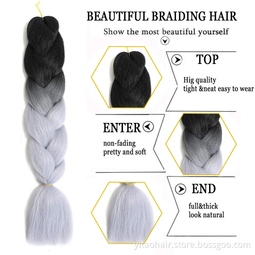 Jumbo Grey Braids Long 24Inch Braiding Hair Extension Synthetic Jumbo Wigs for Black Women High Temperature Synthetic Fiber